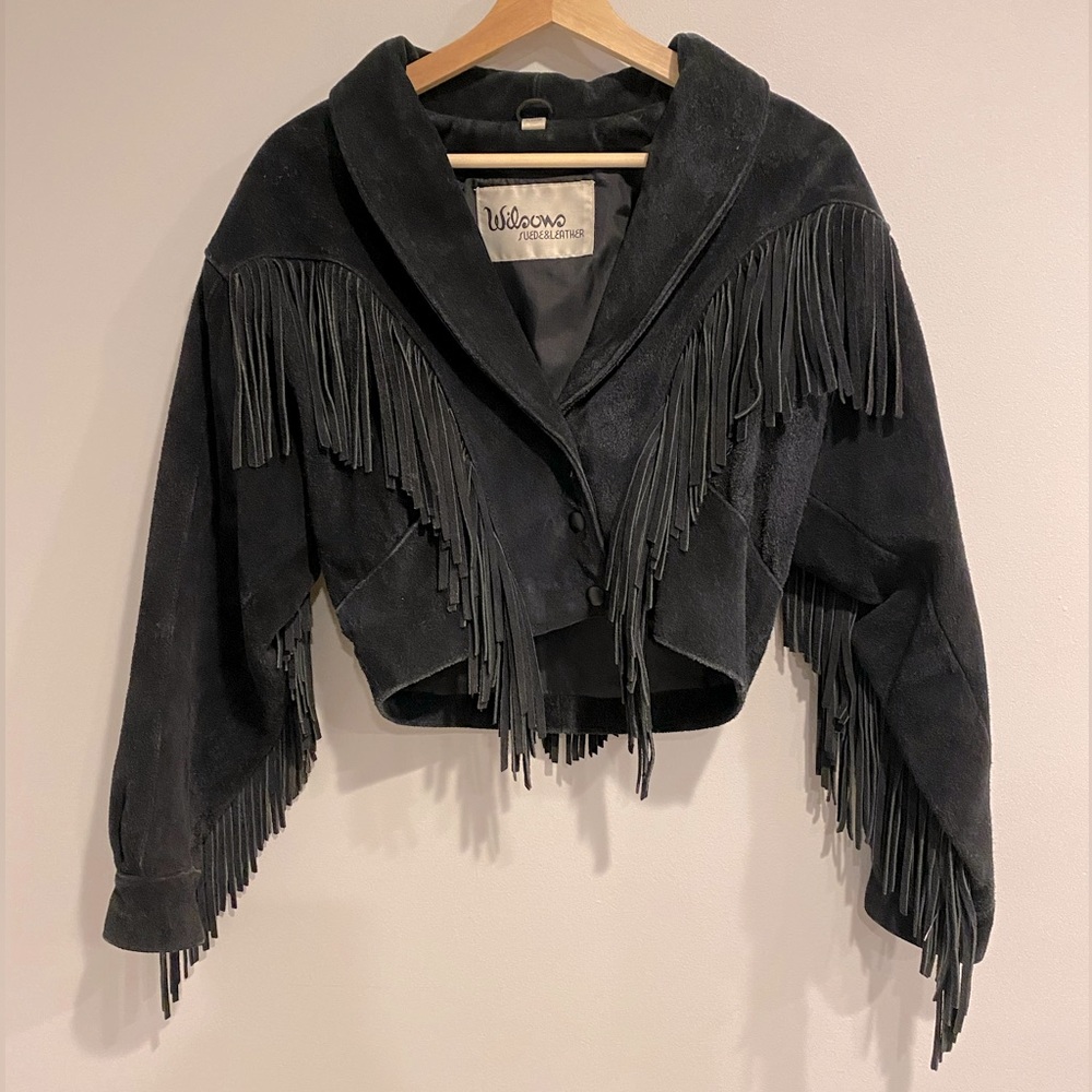 Vintage Wilsons Suede Leather Jacket with Fringe Black Suede Jacket with Tassels